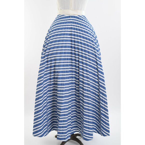 Vintage 1970s XS Blue White Corset Tie Bodice Sleeveless Maxi Dress - Picture 8 of 9